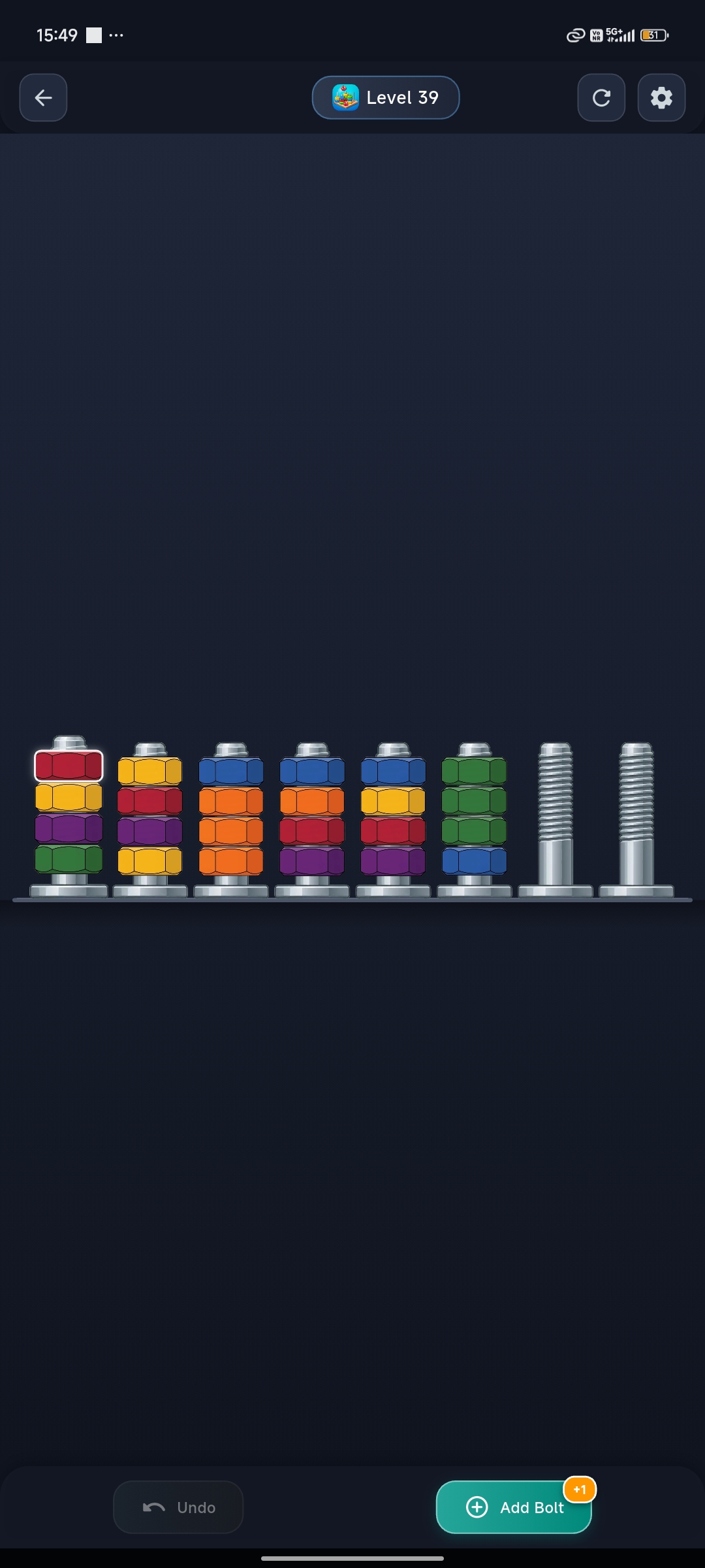 Sort The Nuts : Sort Puzzle Level 39 puzzle layout with 5 distinct nut colors